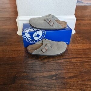 Birkenstock Taupe Boston BS Suede Slip-On Clogs- size 36
